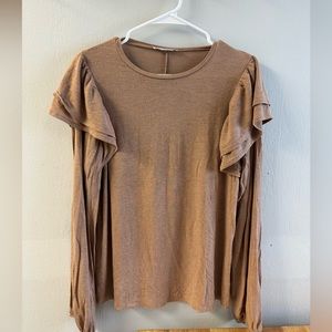 MANGO Tan/Camel Long Sleeve Ruffle Sleeves Size Small